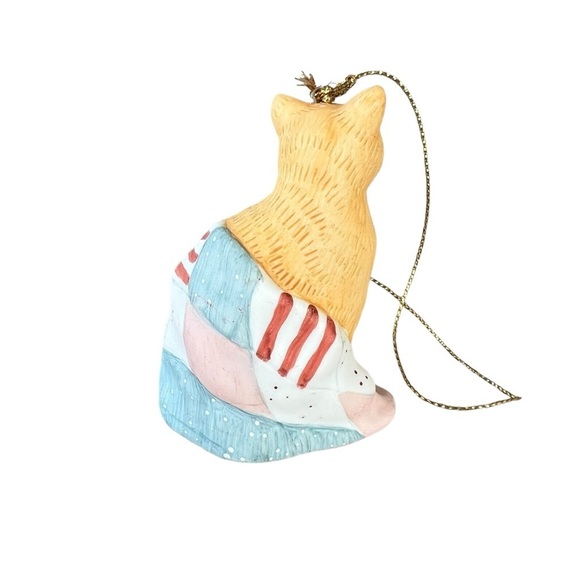 Vintage Silvestri Cat Ornament Orange Tabby Quilt Ginger Made in Taiwan 4” - Picture 3 of 5